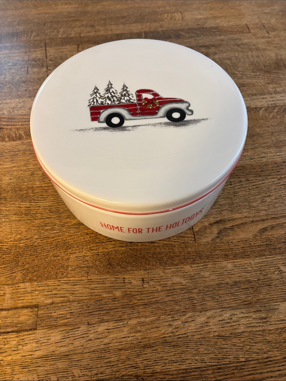 Ten Strawberry Street Home for the Holidays Red  Truck Tree Ceramic Canister